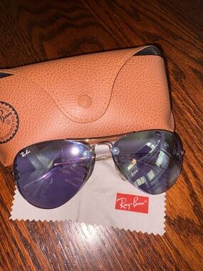 Ray-Ban Aviator Sunglasses with Blue Lenses and Gold Hardware